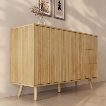Geribbeld Dressoir Renzo L met 2 Deur en Laden - Alba-eik