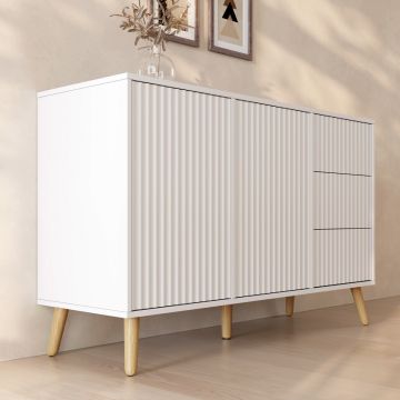 Geribbeld Dressoir Renzo L met 2 Deur en Laden - Wit