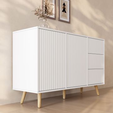 Geribbeld Dressoir Renzo L met 2 Deur en Laden - Wit