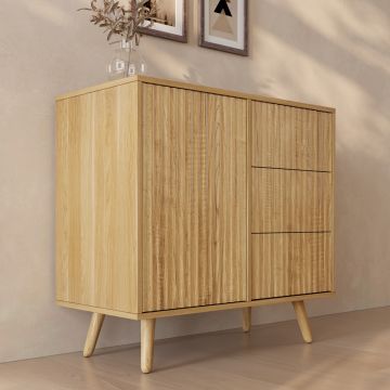 Geribbeld Dressoir Renzo M met 1 Deur en Laden - Alba-eik