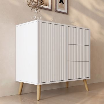 Geribbeld Dressoir Renzo M met 1 Deur en Laden - Wit