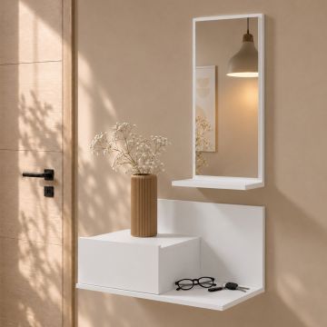Halmeubel met lade en spiegel Isabela kleur wit