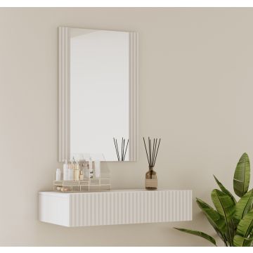Kaptafel Wit geribbeld met spiegel en lade Velia