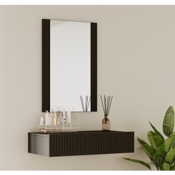 Kaptafel Zwart geribbeld met spiegel en lade Velia