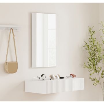 Halmeubel Wit geribbeld met spiegel en lade Amira