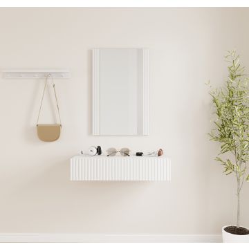 Halmeubel Wit geribbeld met spiegel en lade Amira 