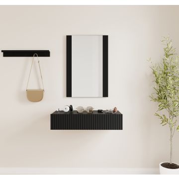 Halmeubel Zwart geribbeld met spiegel en lade Amira 