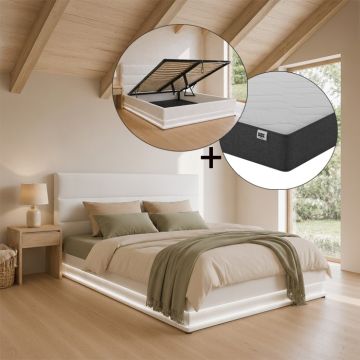 Tweepersoonsbed Nitas met matras - 150 x 190 cm - Wit