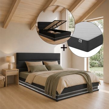 Tweepersoonsbed Nitas met matras - 150 x 190 cm - Zwart
