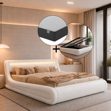 Tweepersoonsbed Rodas met matras - 150 x 190 cm - Wit