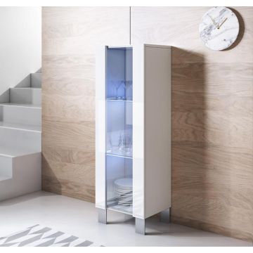 Vitrinekast model Luke V2 met aluminium poten (40x138cm) - Wit