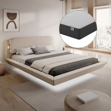 Zwevend tweepersoonsbed Diana met matras in beige (180x200 cm)