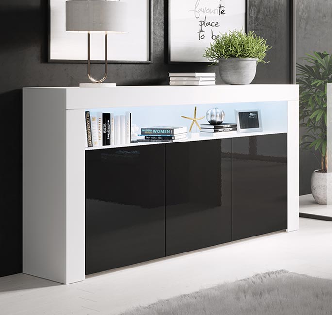 Dressoir model Aker - Wit met zwart glanzend