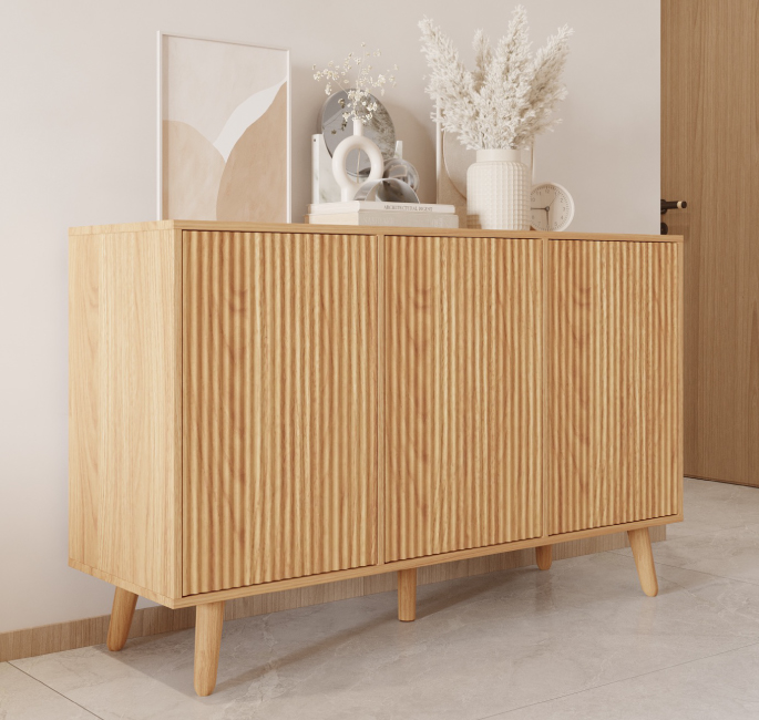 Dressoir kleur Eiken Alba 120 cm met geribbelde deuren Renzo