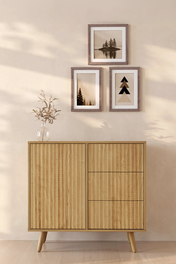 Geribbeld Dressoir Renzo M met 1 Deur en Laden - Alba-eik